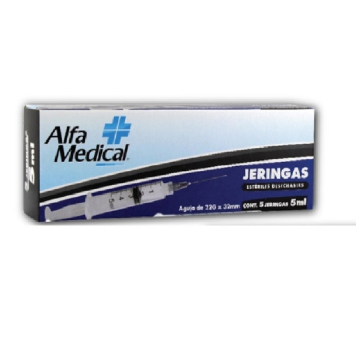 Jeringas Esteriles Desechables 5 ml con aguja 21G x 32MM Verde caja con 5 piezas
